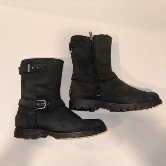 UGG Grandle Black Suede Boots with Shearling Lining - Picture 9 of 16